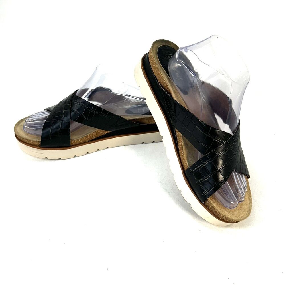 Woman’s Josef Seibel Cross Strap Sandals Black Leather Snake Print EU 42